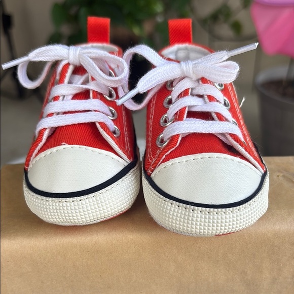 Vibrant Orange and White Low-Top Sneakers with Canvas Upper - Picture 5 of 7